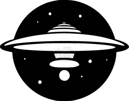 Ufo - icono aislado en blanco y negro - ilustración vectorial