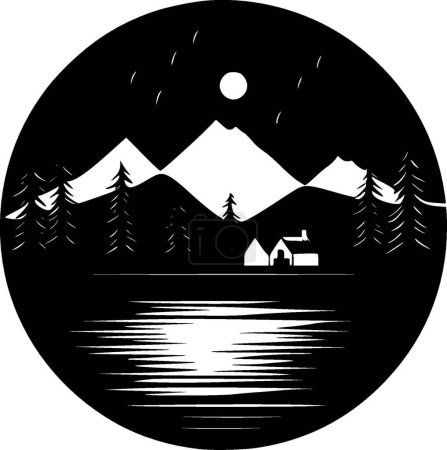 Lake - black and white isolated icon - vector illustration