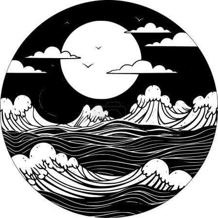 Sea - black and white vector illustration