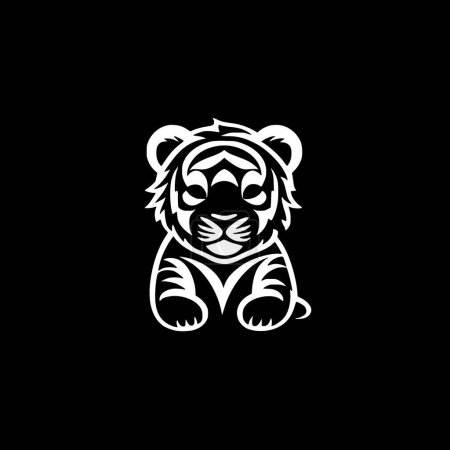 Tiger baby - icône isolée en noir et blanc - illustration vectorielle