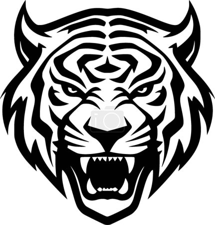 Tiger - black and white isolated icon - vector illustration