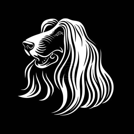 Chien afghan - icône isolée en noir et blanc - illustration vectorielle