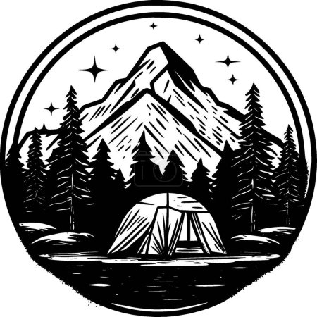 Camping - black and white isolated icon - vector illustration