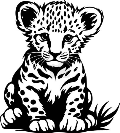 Leopardenbaby - schwarz-weiße Vektorillustration