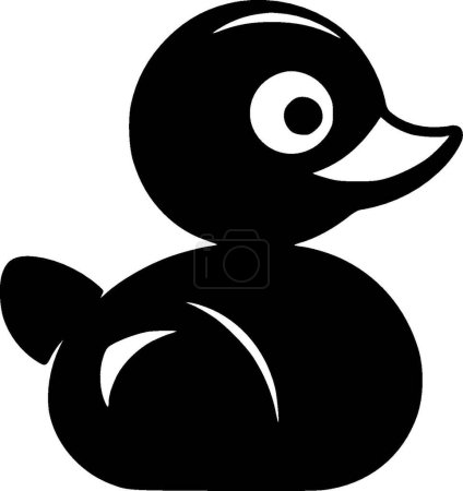 Toy duck - black and white isolated icon - vector illustration
