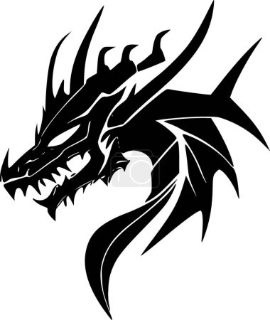 Drachen - schwarz-weißes Icon - Vektorillustration