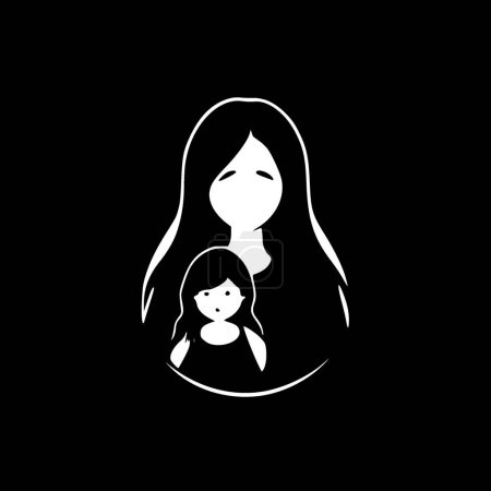 Mom - black and white vector illustration