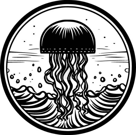 Mer - icône isolée en noir et blanc - illustration vectorielle