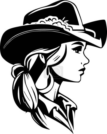 Cowgirl - schwarz-weißes Icon - Vektorillustration