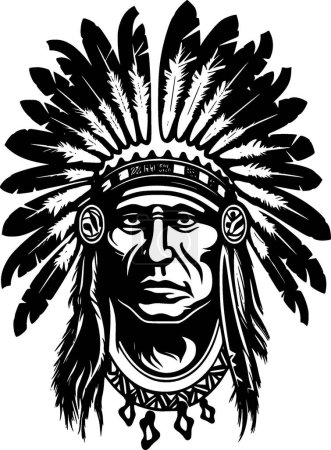 Indian chief - black and white vector illustration