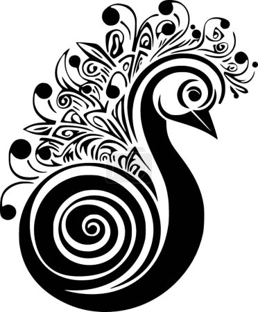 Peacock - black and white vector illustration