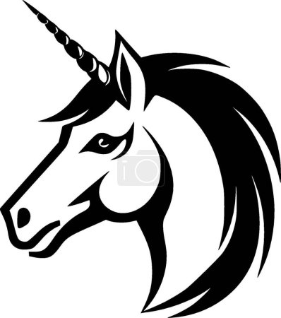 Unicornio - icono aislado en blanco y negro - ilustración vectorial