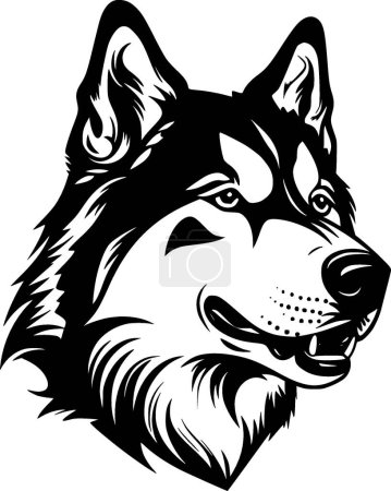Siberian husky - black and white isolated icon - vector illustration