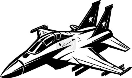 Fighter jet - black and white vector illustration