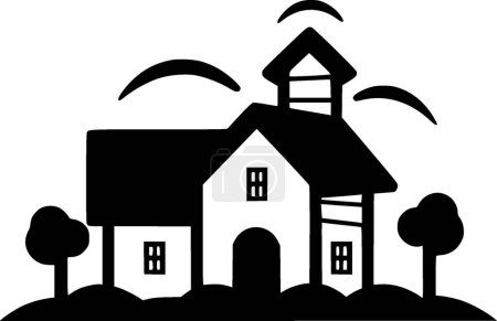 Bauernhaus - Schwarz-Weiß-Vektorillustration