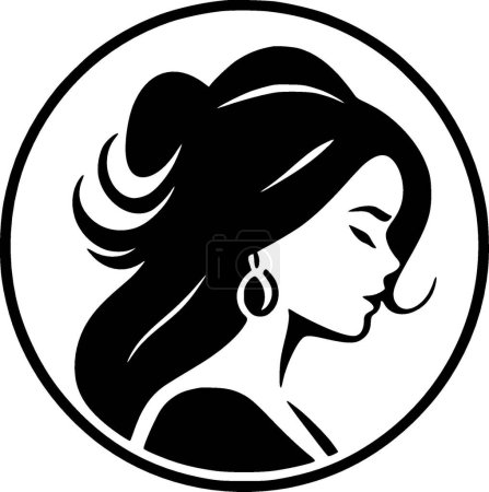Illustration for Girl - black and white isolated icon - vector illustration - Royalty Free Image