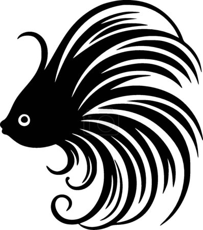 Betta fish - black and white vector illustration
