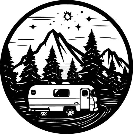 Camping - black and white isolated icon - vector illustration