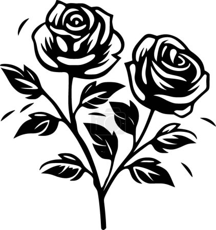 Roses - icône isolée en noir et blanc - illustration vectorielle