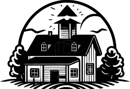 Farmhouse - black and white isolated icon - vector illustration