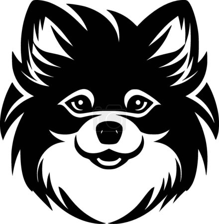 Pomeranian - black and white isolated icon - vector illustration