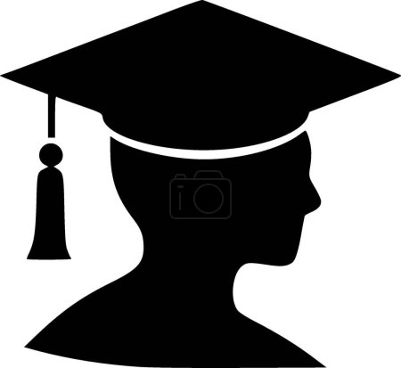 Graduación - icono aislado en blanco y negro - ilustración vectorial
