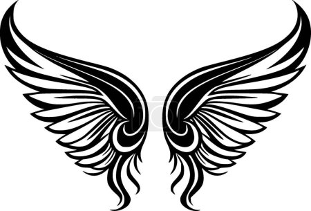 Flügel - schwarz-weiße Vektorillustration