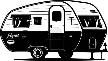 Camper - black and white isolated icon - vector illustration