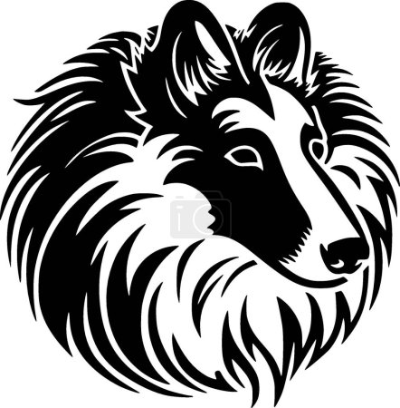 Shetland Sheepdog - ilustración vectorial en blanco y negro