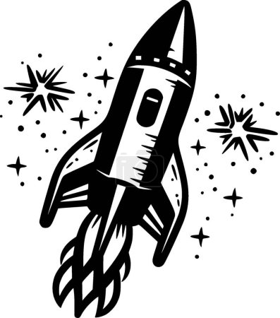 Rocket - black and white vector illustration