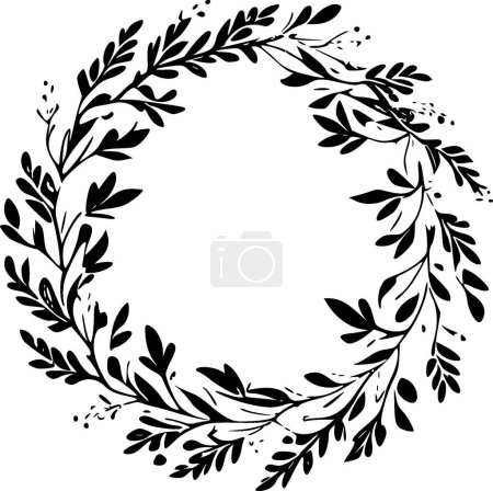 Wreath - black and white vector illustration