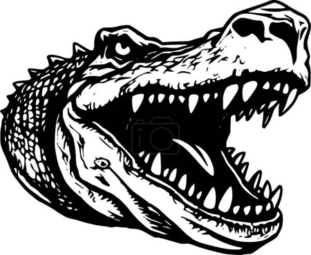 Krokodil - schwarz-weißes Icon - Vektorillustration