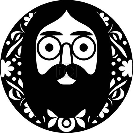 Hippie - icône isolée en noir et blanc - illustration vectorielle
