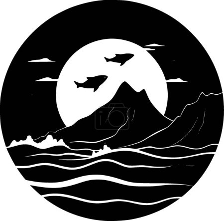 Téléchargez les illustrations : Océan - icône isolée en noir et blanc - illustration vectorielle - en licence libre de droit