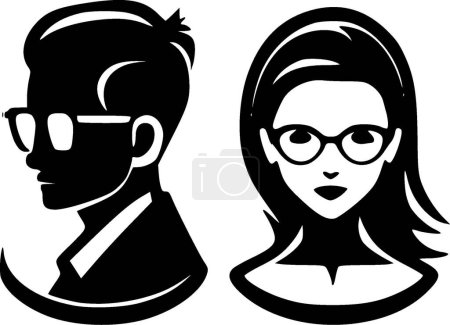 Couples - black and white vector illustration