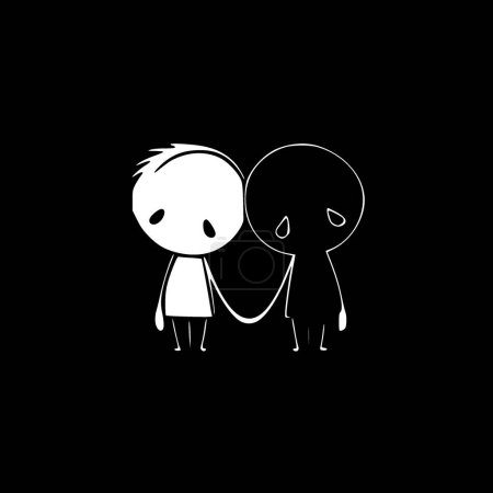 Friends - black and white isolated icon - vector illustration