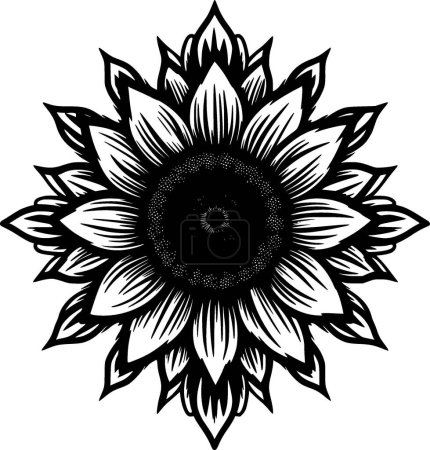 Tournesol - illustration vectorielle noir et blanc