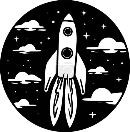 Fusée - icône isolée en noir et blanc - illustration vectorielle