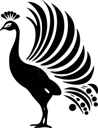Paon - icône isolée en noir et blanc - illustration vectorielle
