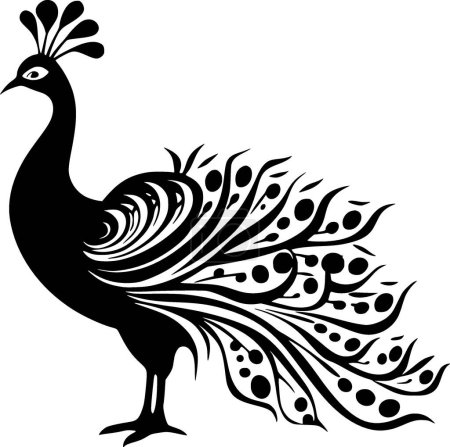 Peacock - icono aislado en blanco y negro - ilustración vectorial