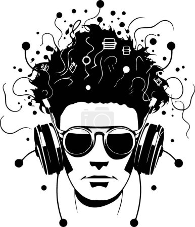 Musique - icône isolée en noir et blanc - illustration vectorielle