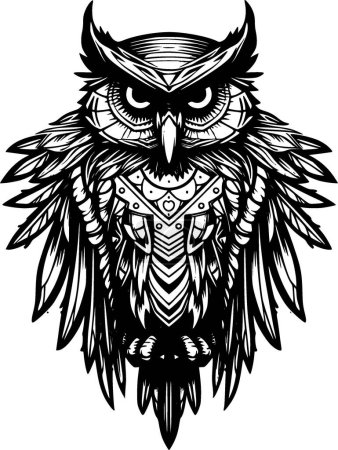 Owl - black and white vector illustration