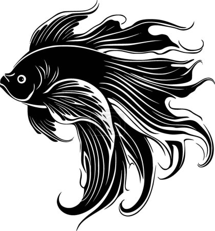 Betta fish - illustration vectorielle en noir et blanc
