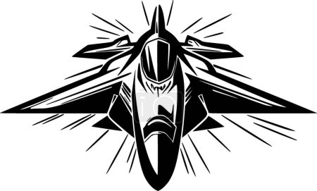 Kampfjet - schwarz-weißes Icon - Vektorillustration