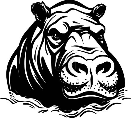 Hippopotame - illustration vectorielle en noir et blanc