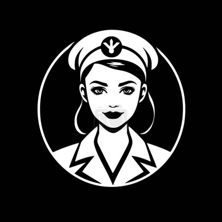 Nurse - black and white vector illustration