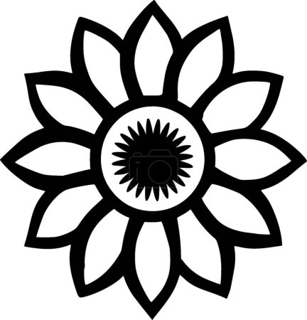 Sunflower - black and white isolated icon - vector illustration