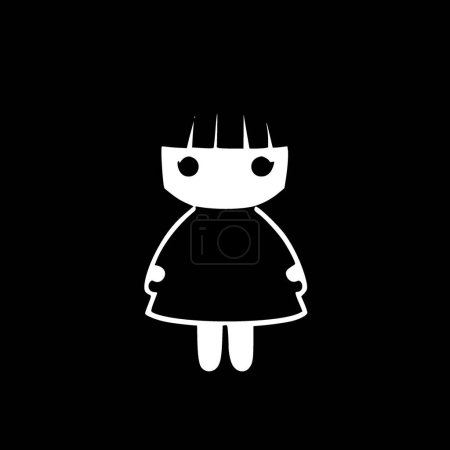 Doll - black and white isolated icon - vector illustration