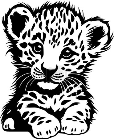 Leopard baby - black and white isolated icon - vector illustration