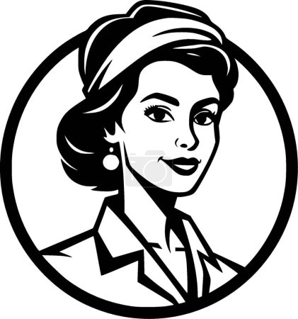 Enfermera - icono aislado en blanco y negro - ilustración vectorial